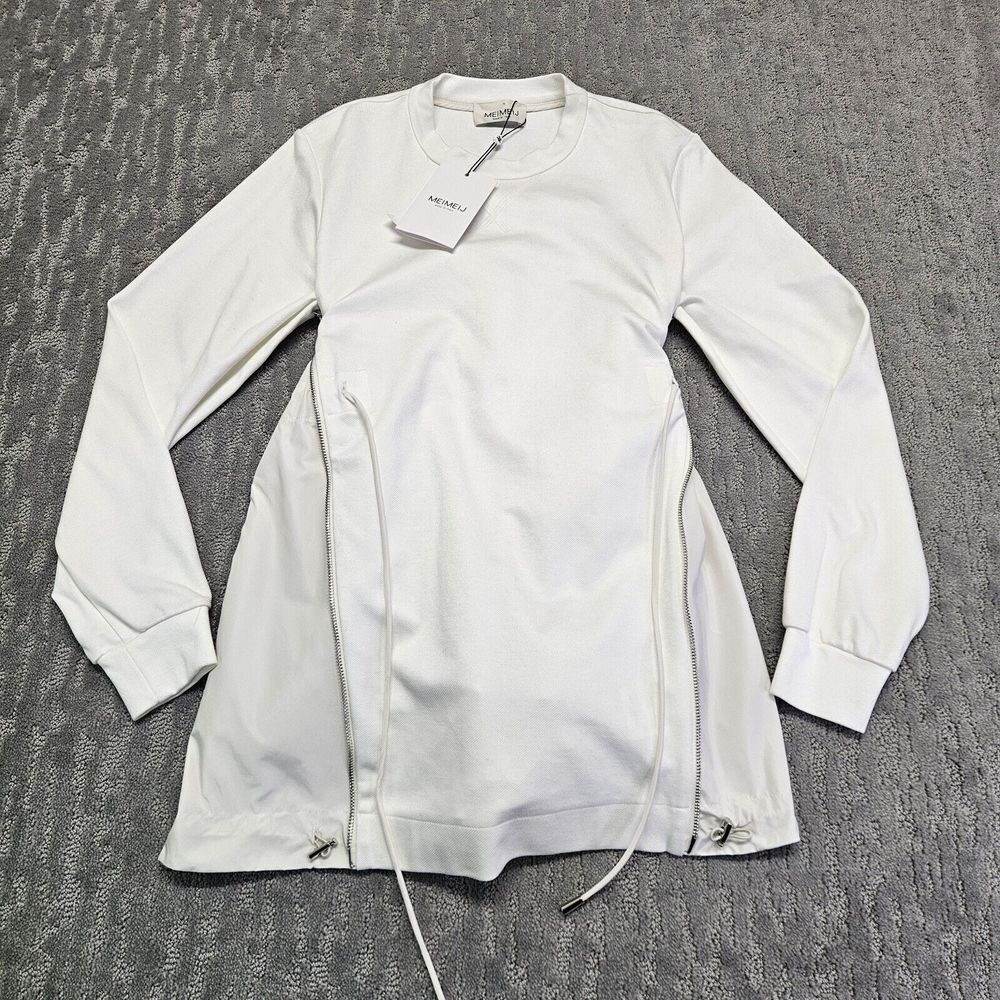 $460 MeimeiJ Women's White Long-Sleeve Side Zipper‎  Sweater IT 38/ US 2